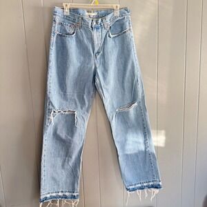 Levi's Low Pro Straight Jeans W31 Light Wash Low Rise Distressed Raw Hem Denim